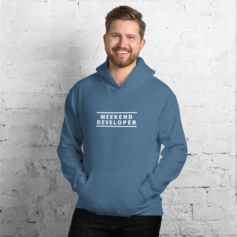 Weekend developer (blue) hoodie for developers - Threadhub store