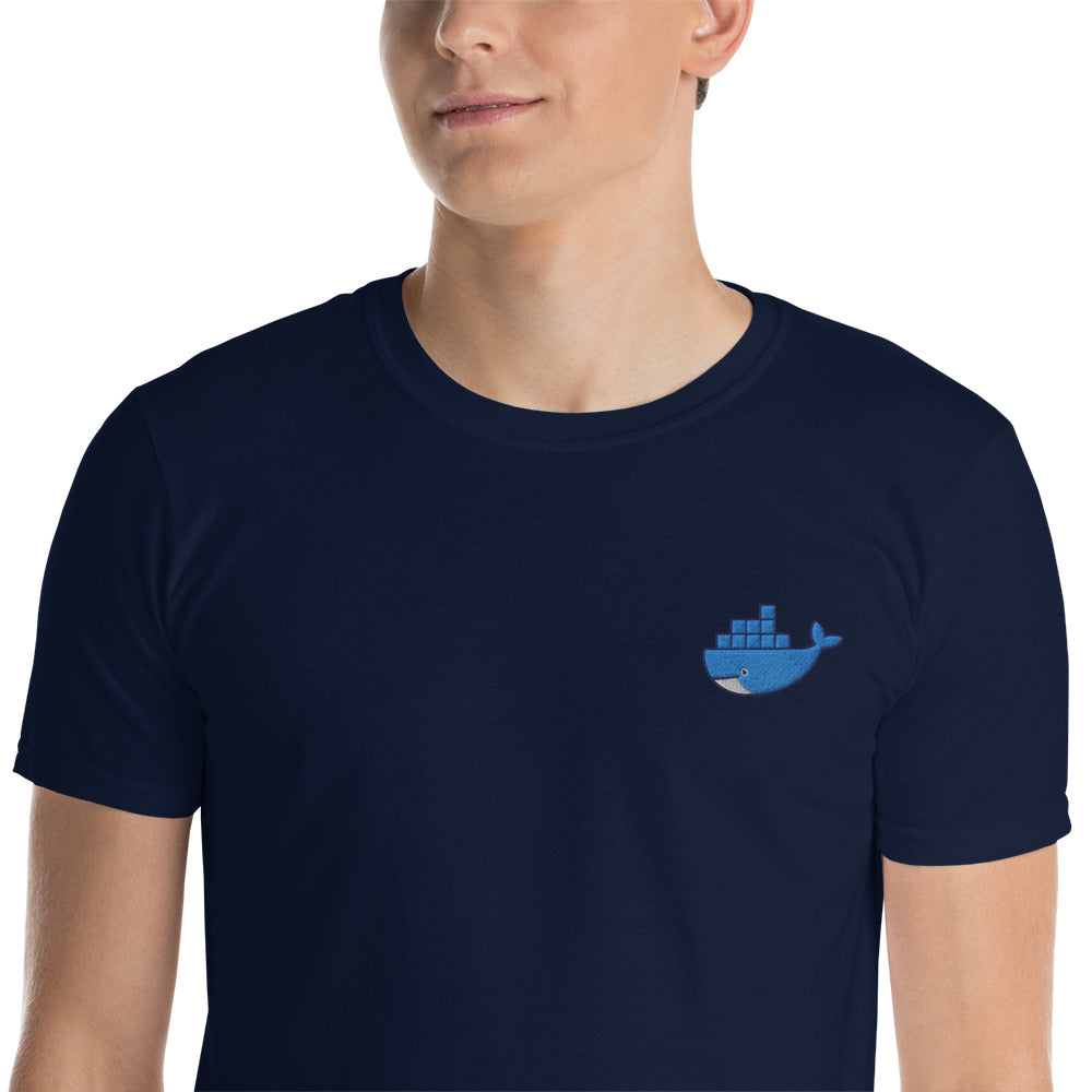 Docker embroidered t-shirt for developers - threadhub.store