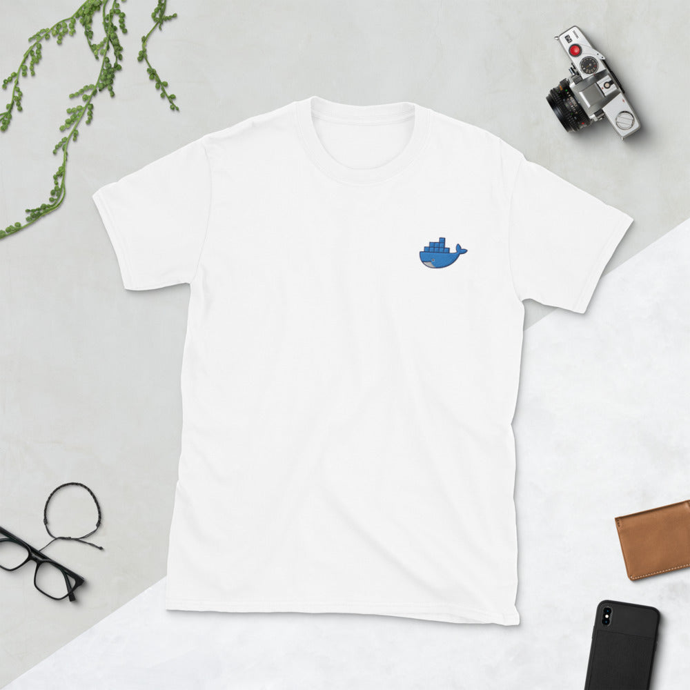 Docker embroidered t-shirt for developers - threadhub.store