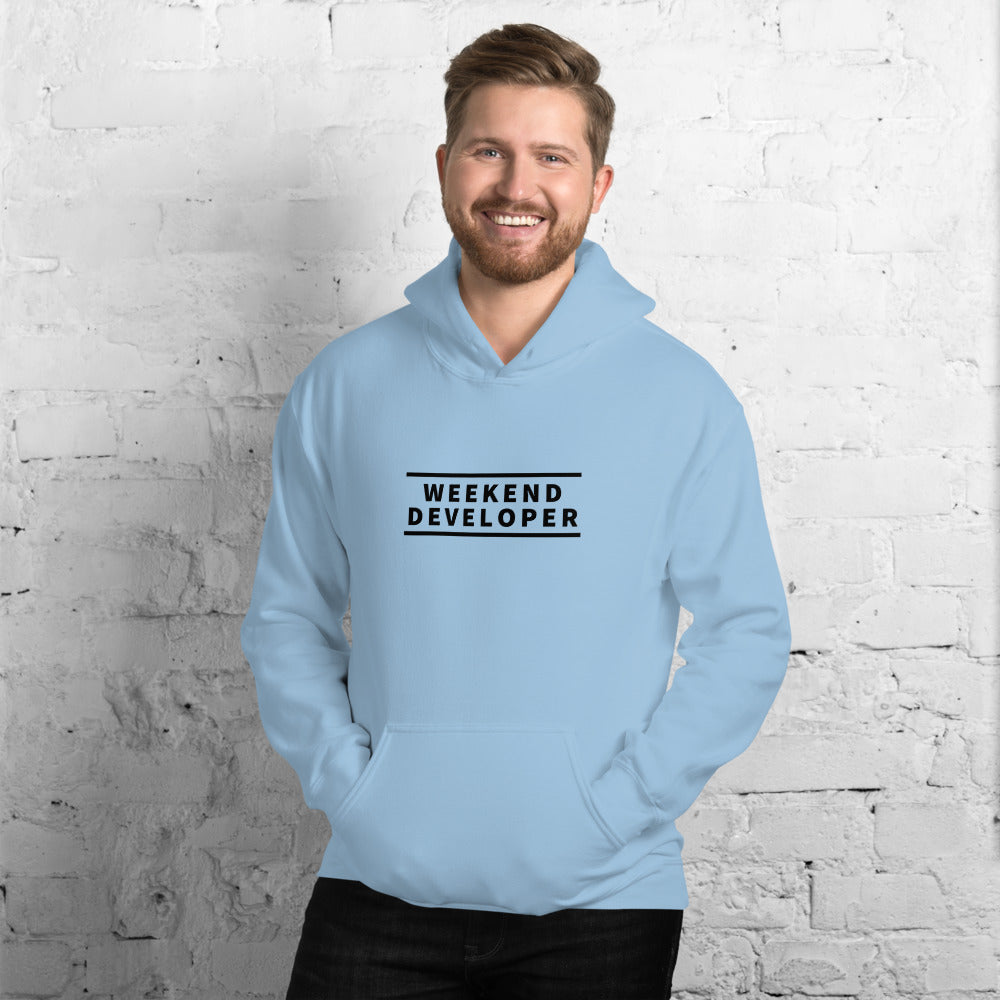 Weekend developer (cyan) hoodie for developers - Threadhub store