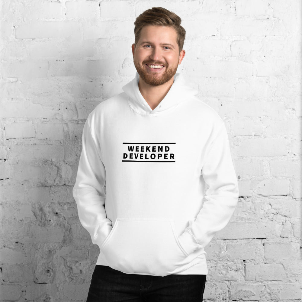 Weekend developer (white) hoodie for developers - Threadhub store